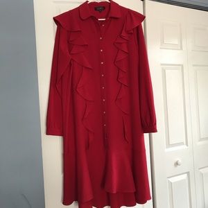 Red Ruffle Long Seeve Tunic Dress New